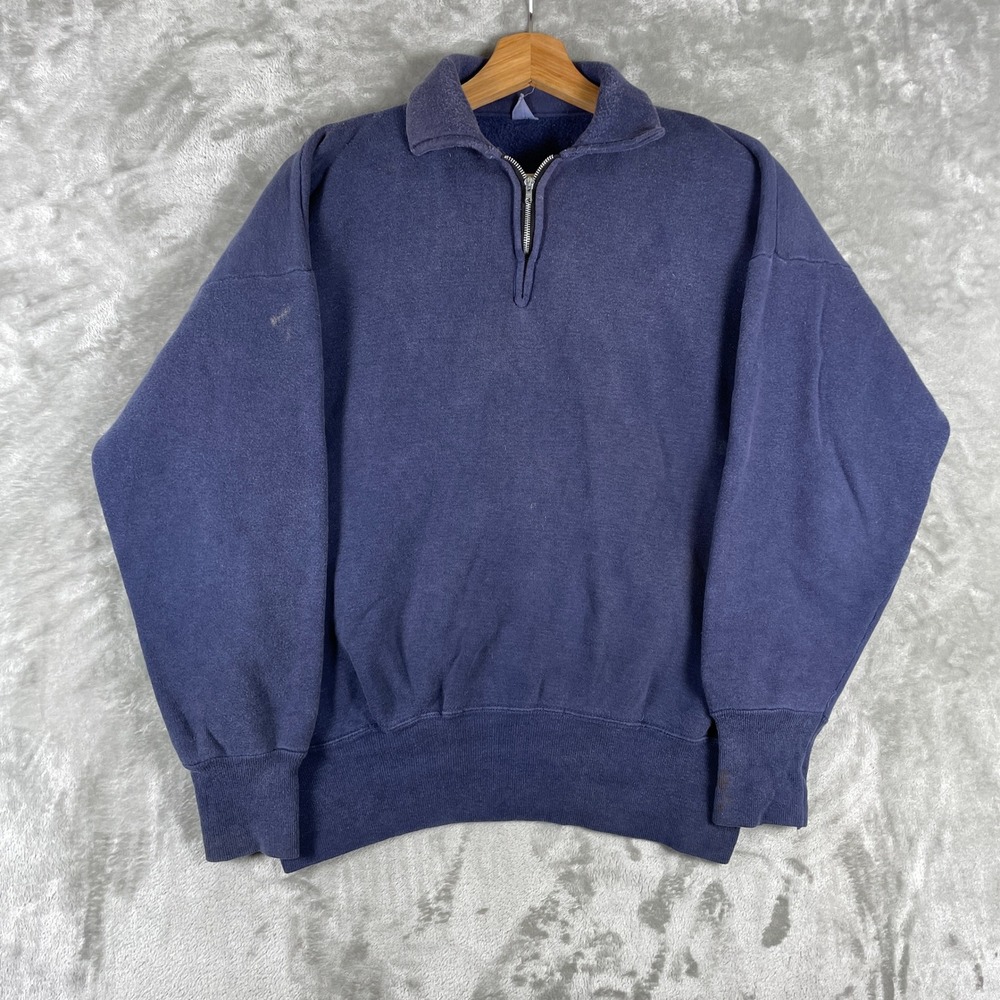 Vintage 1950s Sportswear Sweatshirt Quarter Zip Mens XL Blue Cotton True VTG